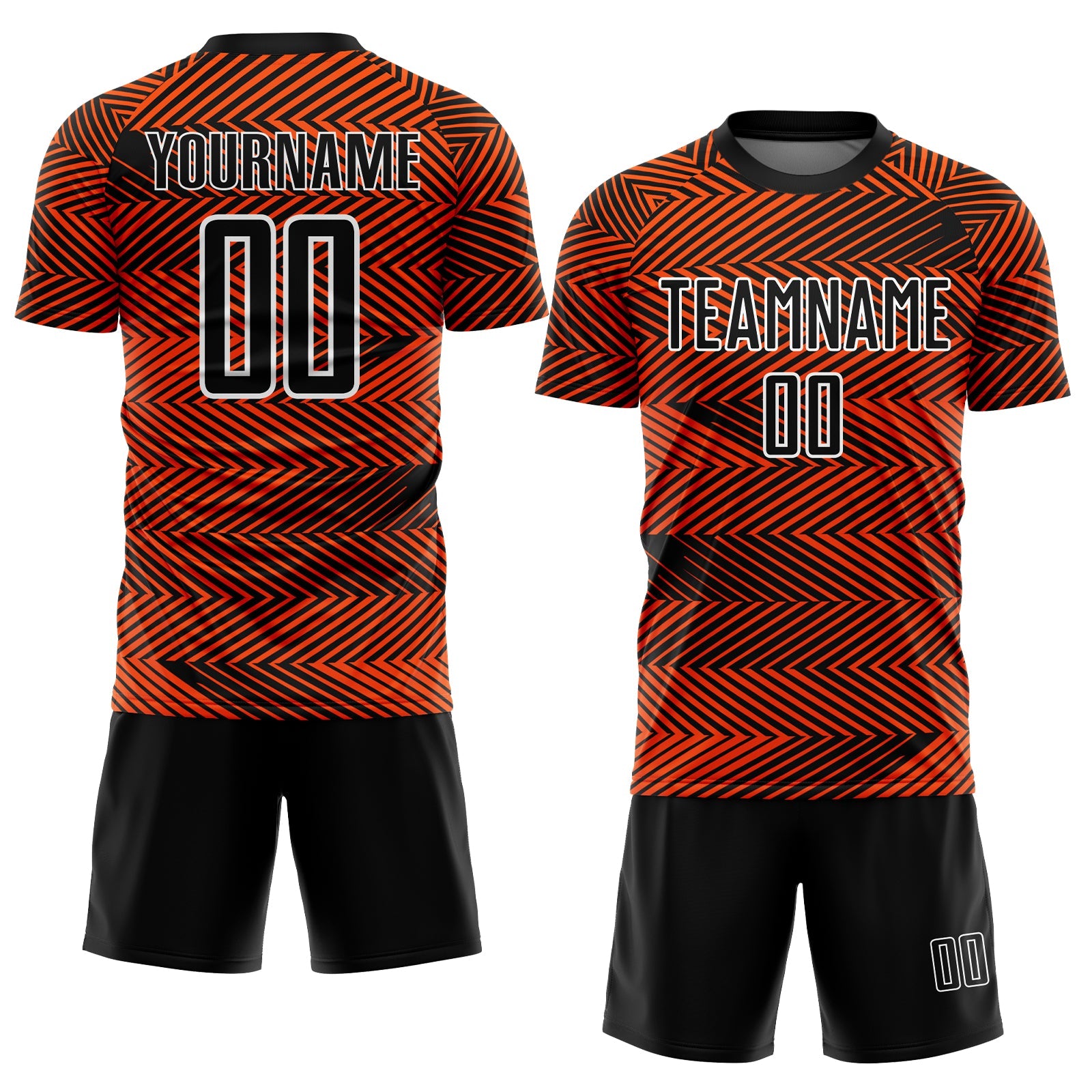 Custom Orange Black-White Line Sublimation Soccer Uniform Jersey view 2