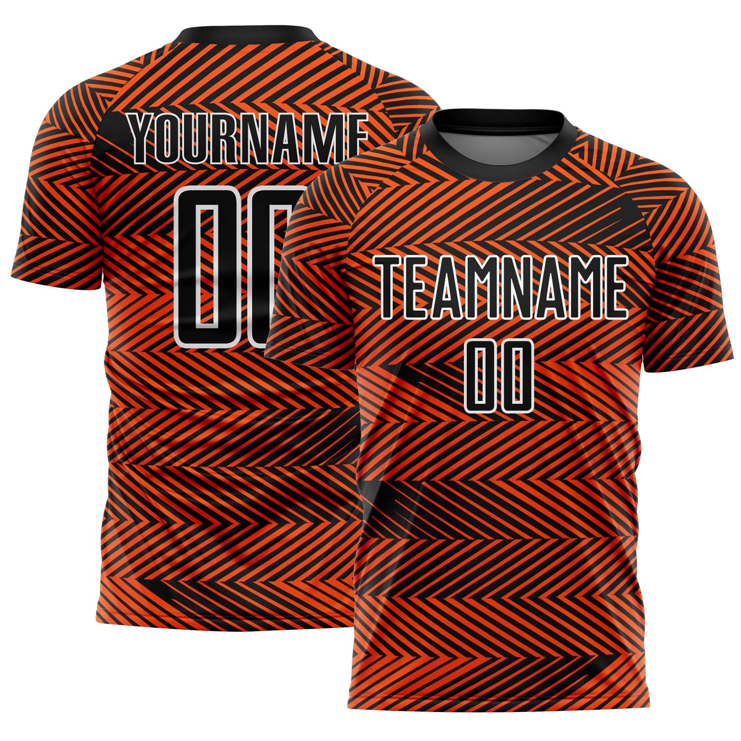 Custom Orange Black-White Line Sublimation Soccer Uniform Jersey - Main View