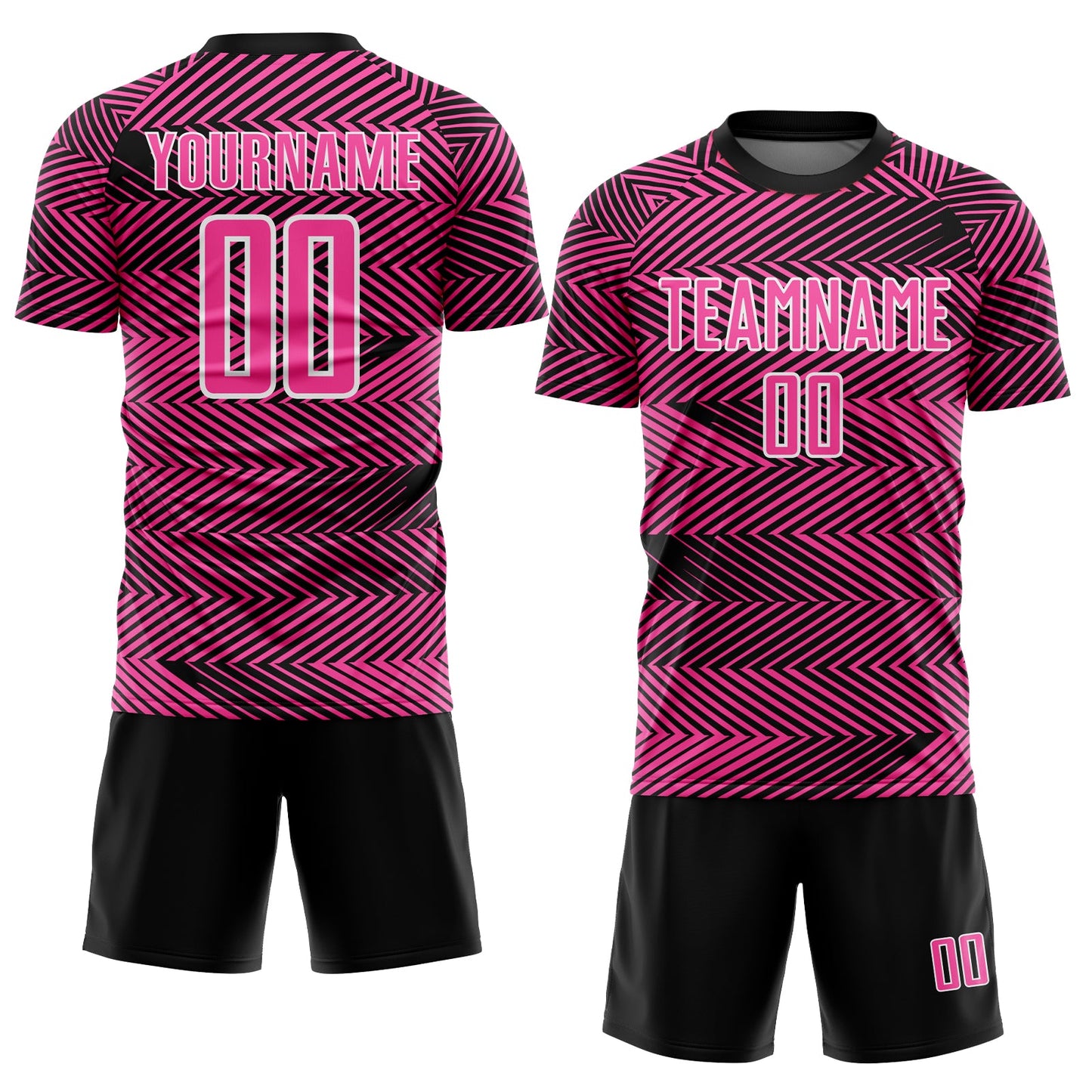 Custom Pink Black-White Line Sublimation Soccer Uniform Jersey view 2