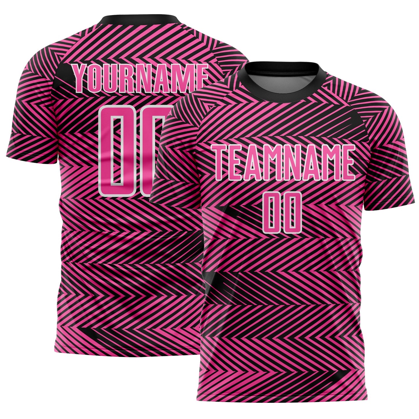 Custom Pink Black-White Line Sublimation Soccer Uniform Jersey - Main View