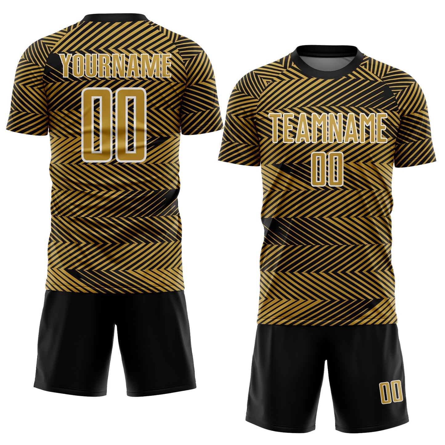 Custom Old Gold Black-White Line Sublimation Soccer Uniform Jersey view 2