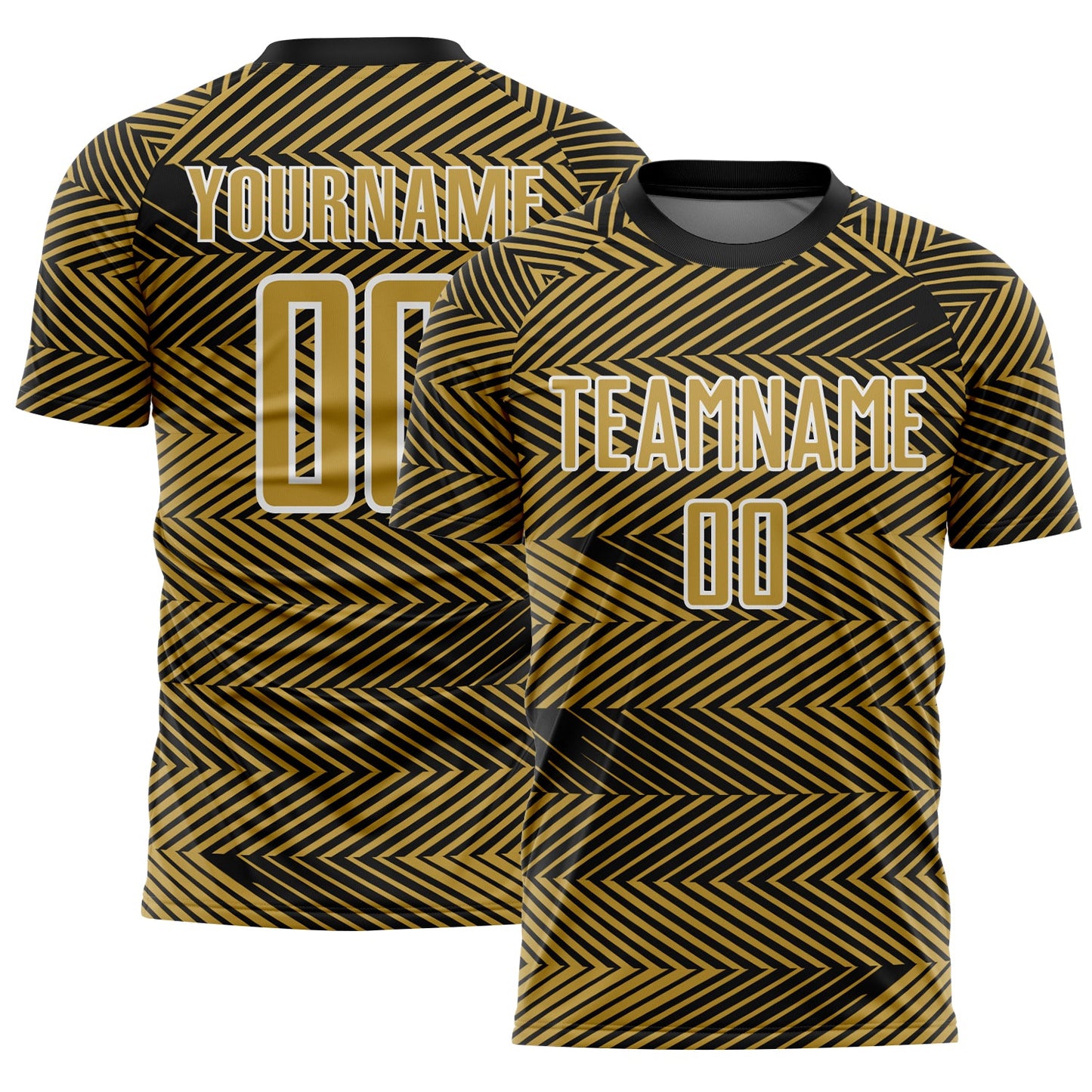Custom Old Gold Black-White Line Sublimation Soccer Uniform Jersey - Main View