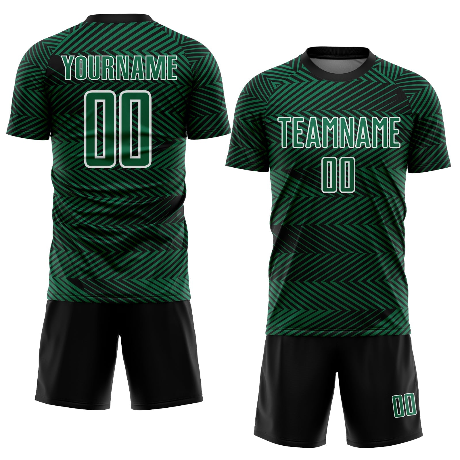 Custom Kelly Green Black-White Line Sublimation Soccer Uniform Jersey view 2