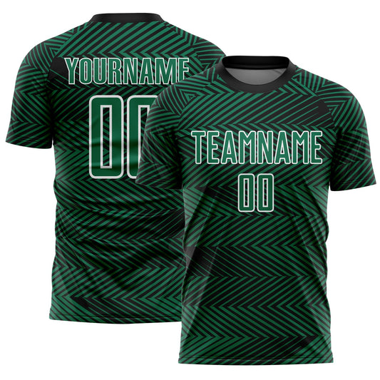 Custom Kelly Green Black-White Line Sublimation Soccer Uniform Jersey - Main View