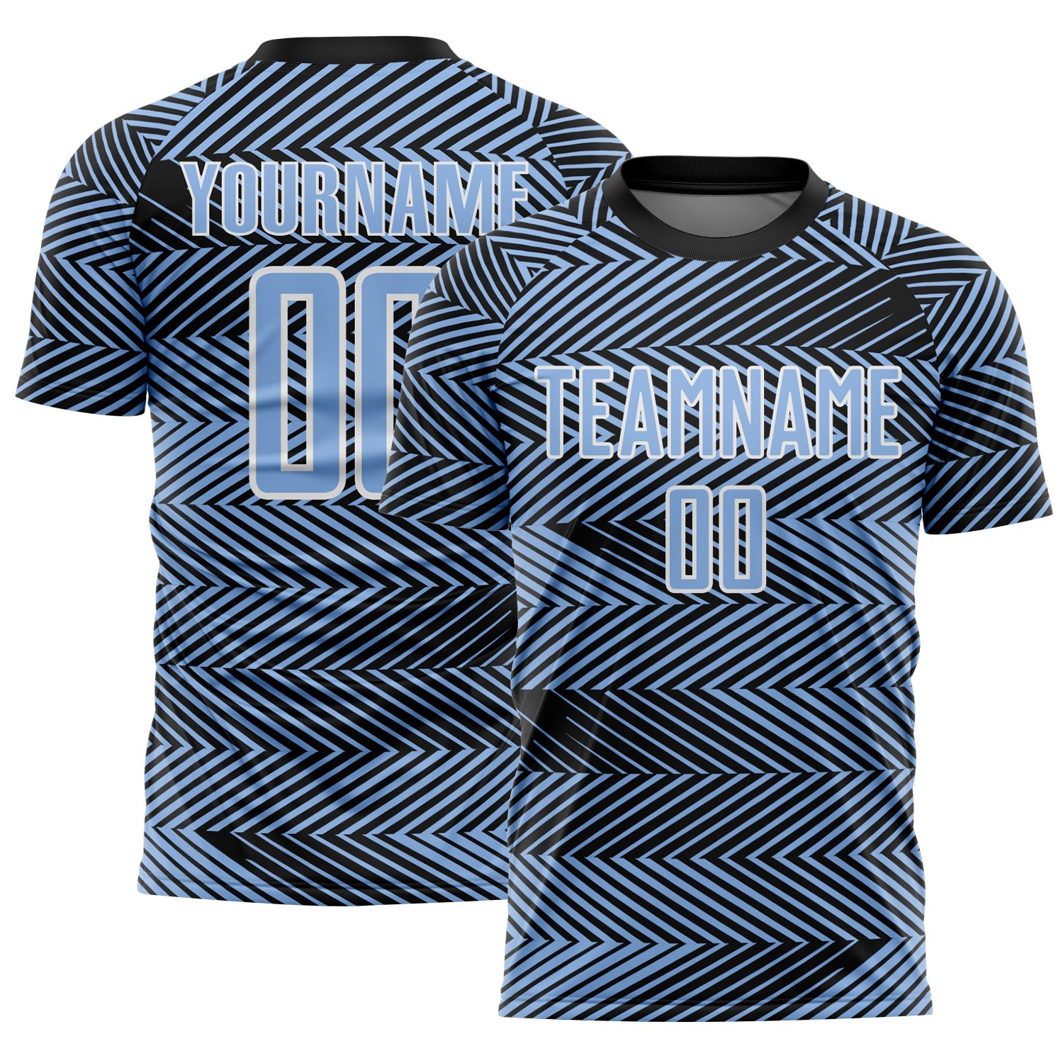 Custom Light Blue Black-White Line Sublimation Soccer Uniform Jersey - Main View