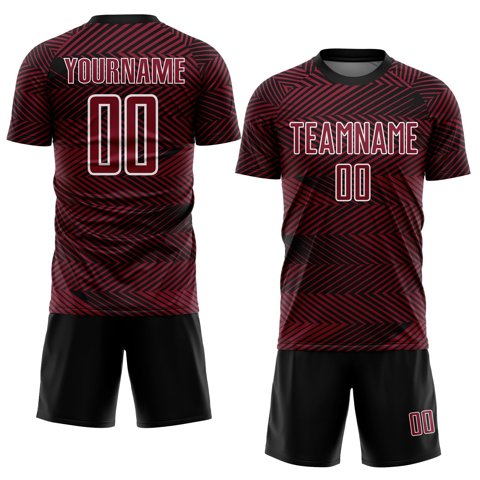 Custom Crimson Black-White Line Sublimation Soccer Uniform Jersey view 2