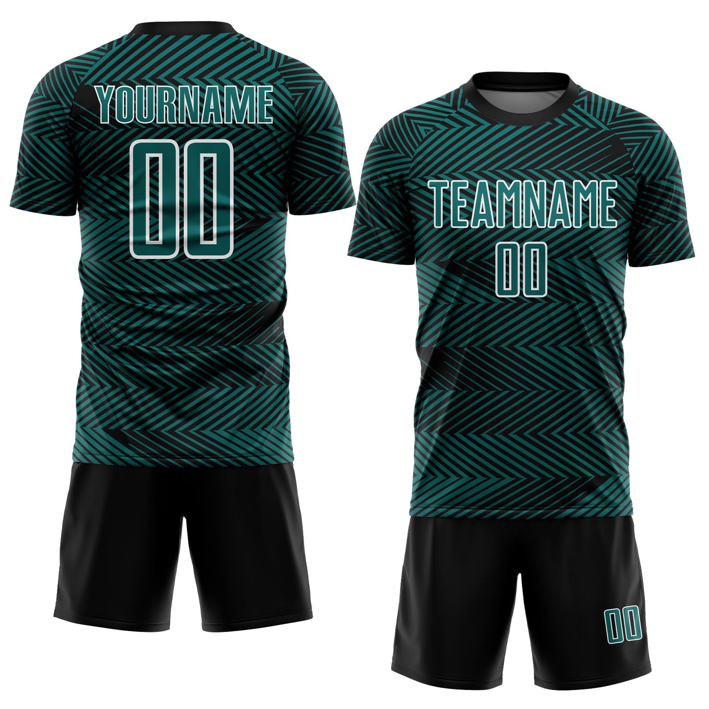 Custom Teal Black-White Line Sublimation Soccer Uniform Jersey view 2