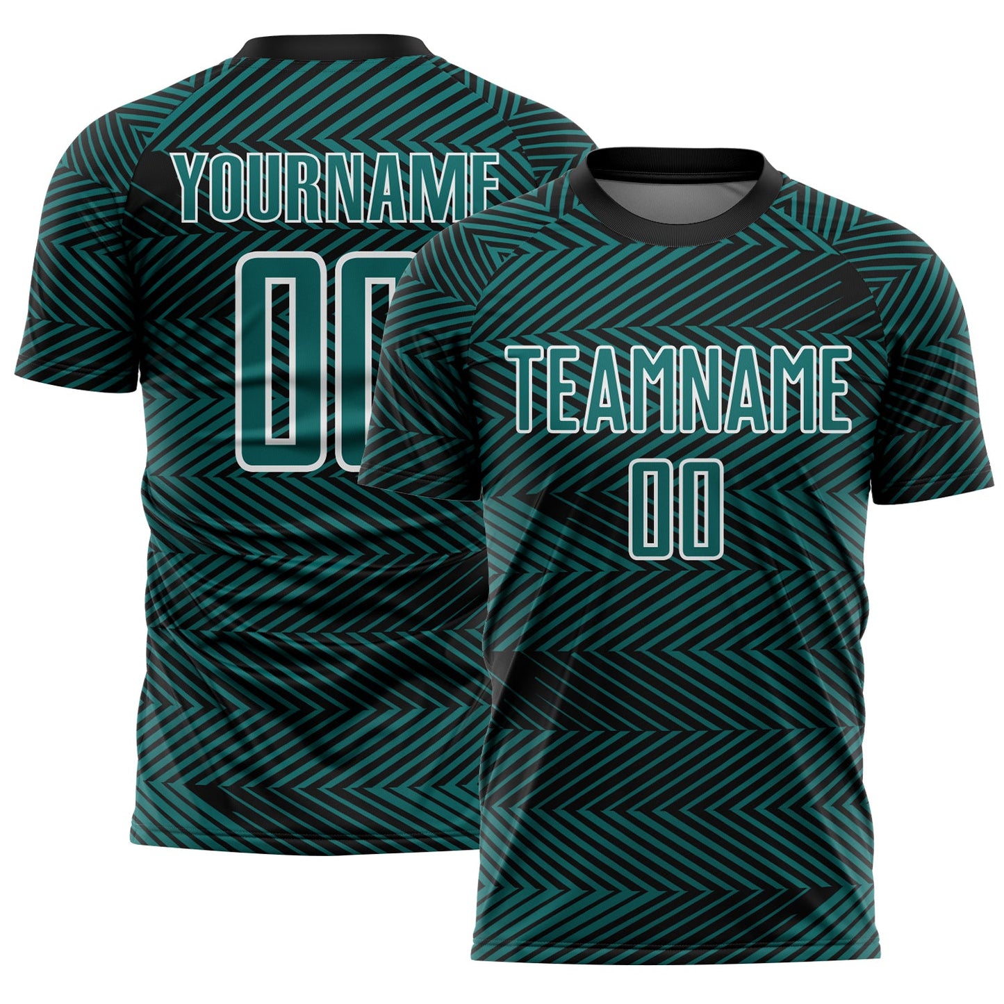 Custom Teal Black-White Line Sublimation Soccer Uniform Jersey - Main View