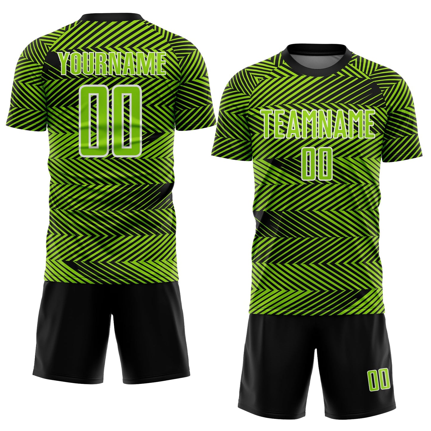 Custom Neon Green Black-White Line Sublimation Soccer Uniform Jersey view 2