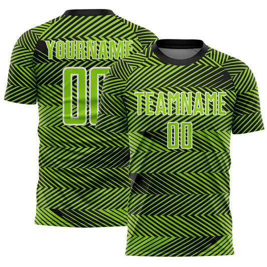 Custom Neon Green Black-White Line Sublimation Soccer Uniform Jersey - Main View