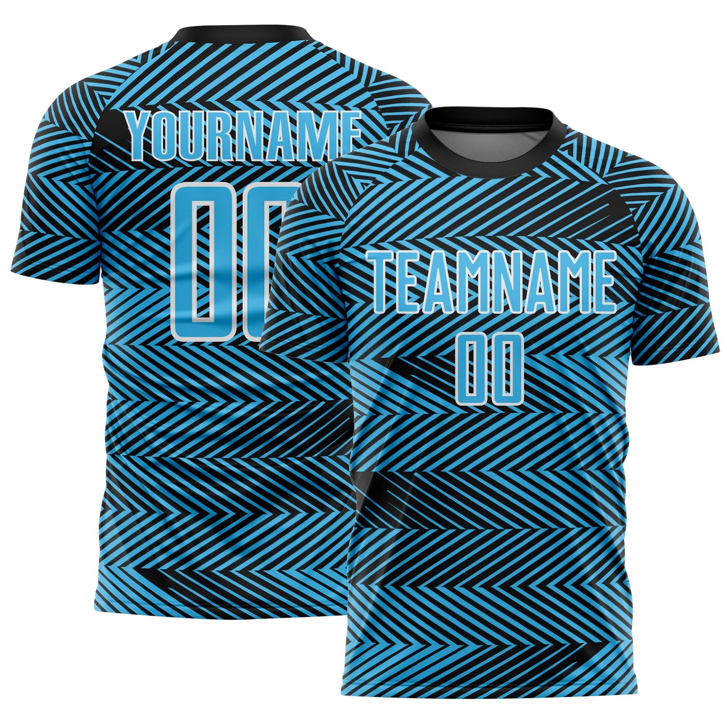 Custom Sky Blue Black-White Line Sublimation Soccer Uniform Jersey - Main View