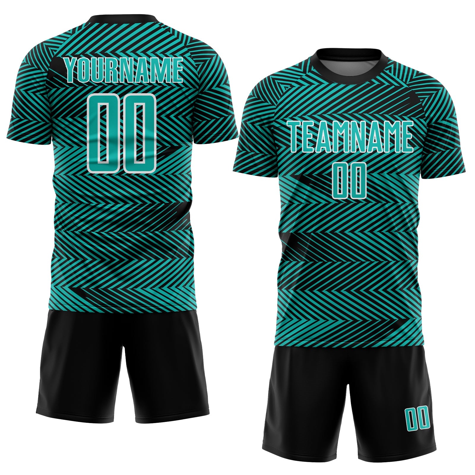 Custom Aqua Black-White Line Sublimation Soccer Uniform Jersey view 2