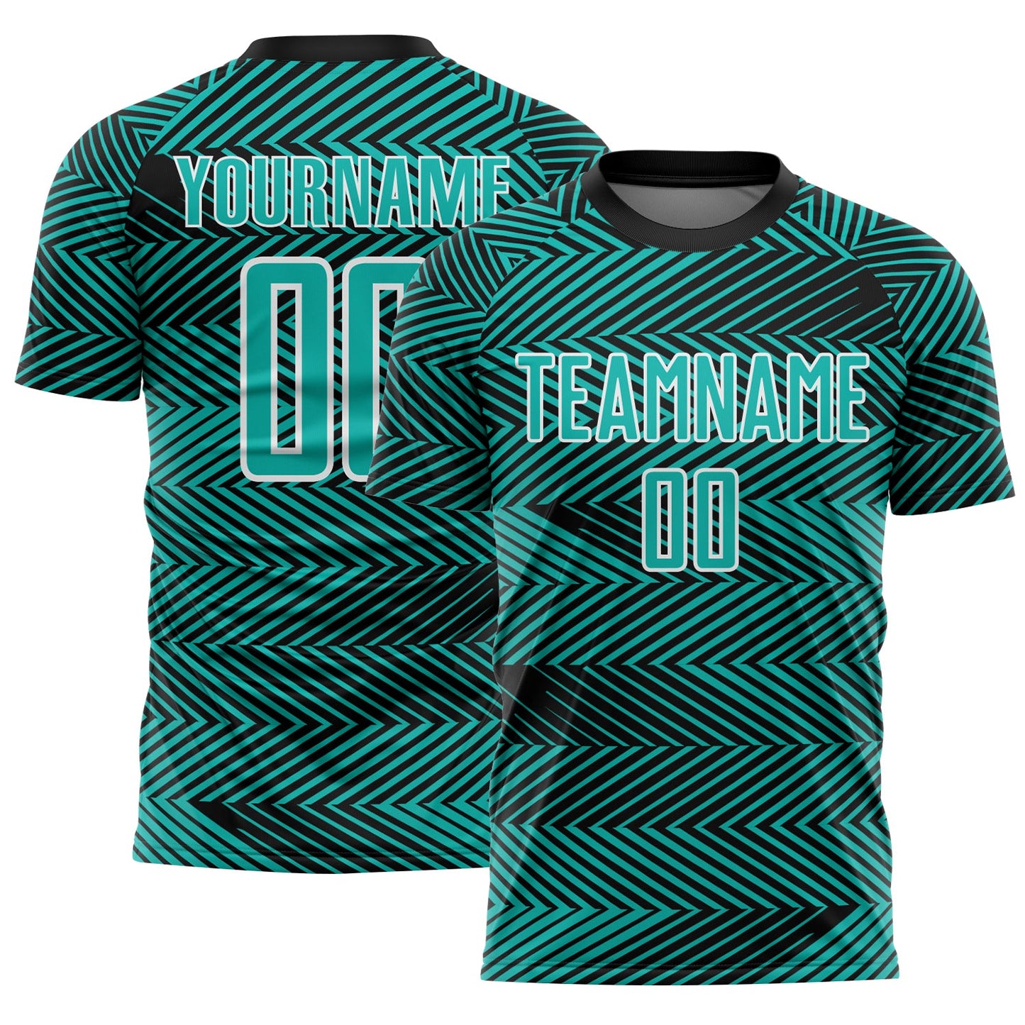 Custom Aqua Black-White Line Sublimation Soccer Uniform Jersey - Main View