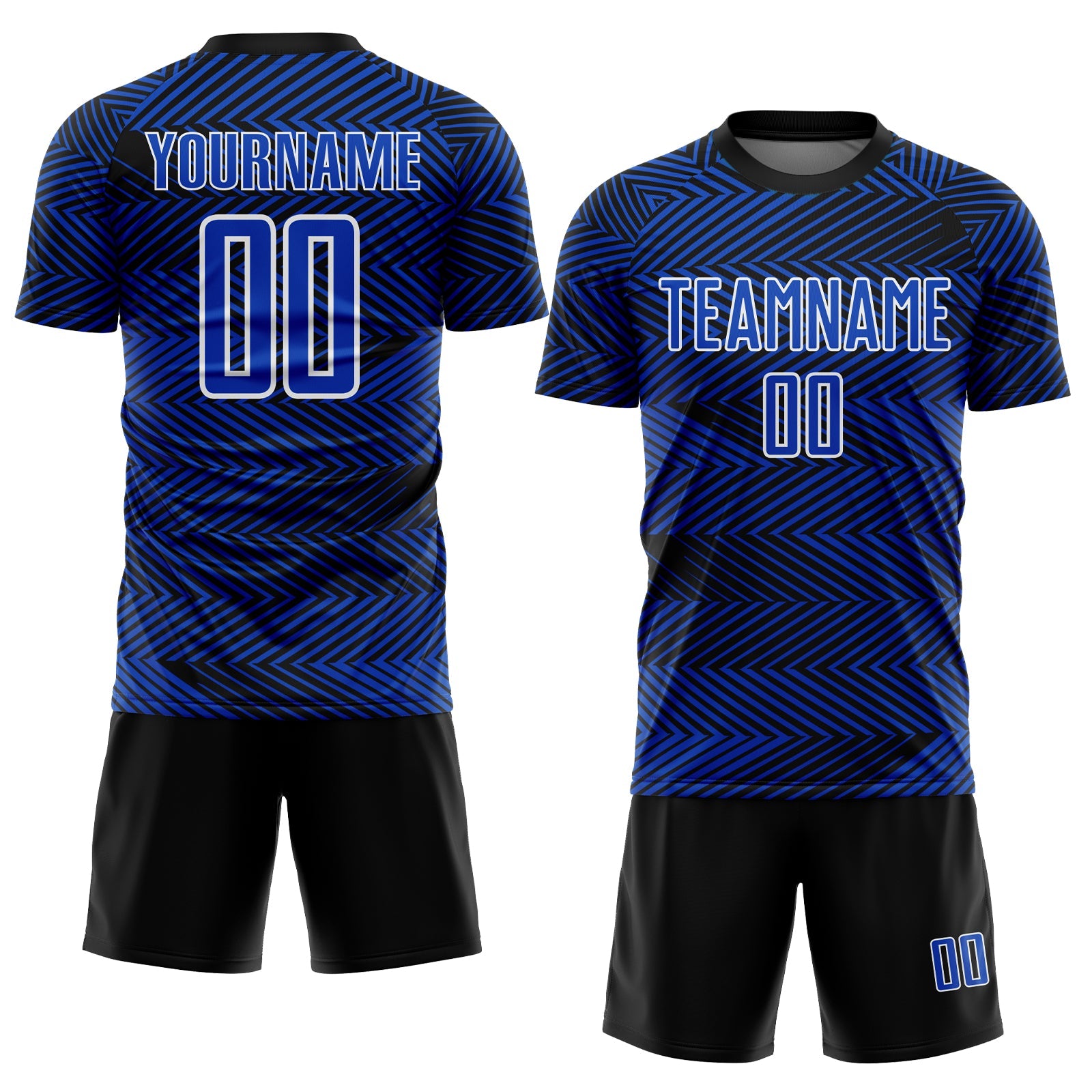 Custom Thunder Blue Black-White Line Sublimation Soccer Uniform Jersey view 2
