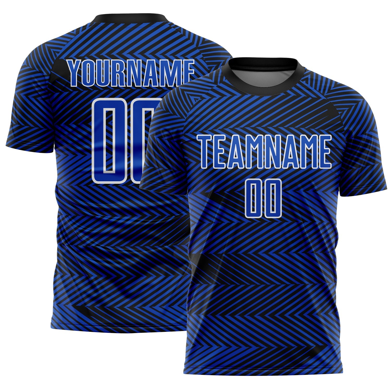Custom Thunder Blue Black-White Line Sublimation Soccer Uniform Jersey - Main View