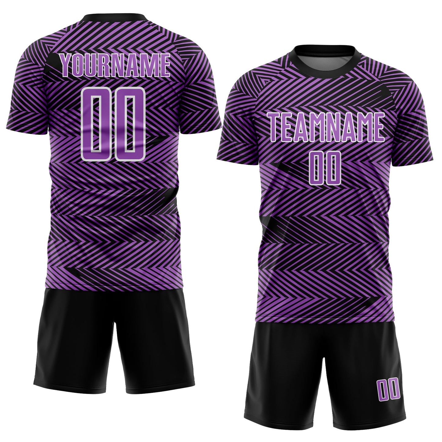Custom Medium Purple Black-White Line Sublimation Soccer Uniform Jersey view 2