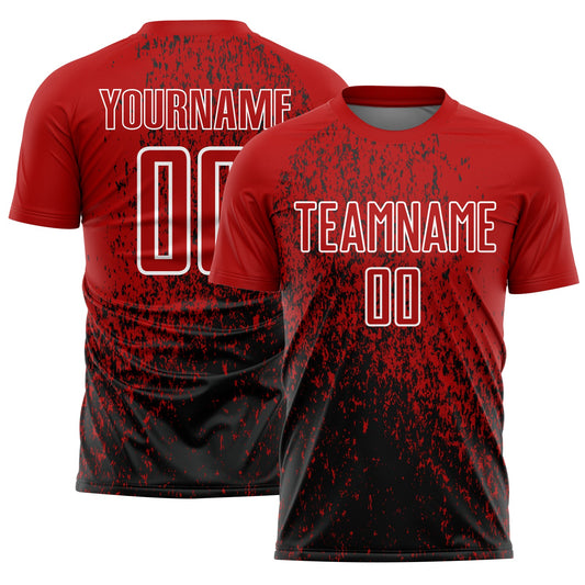 Custom Red Black-White Abstract Fragment Art Sublimation Soccer Uniform Jersey - Main View