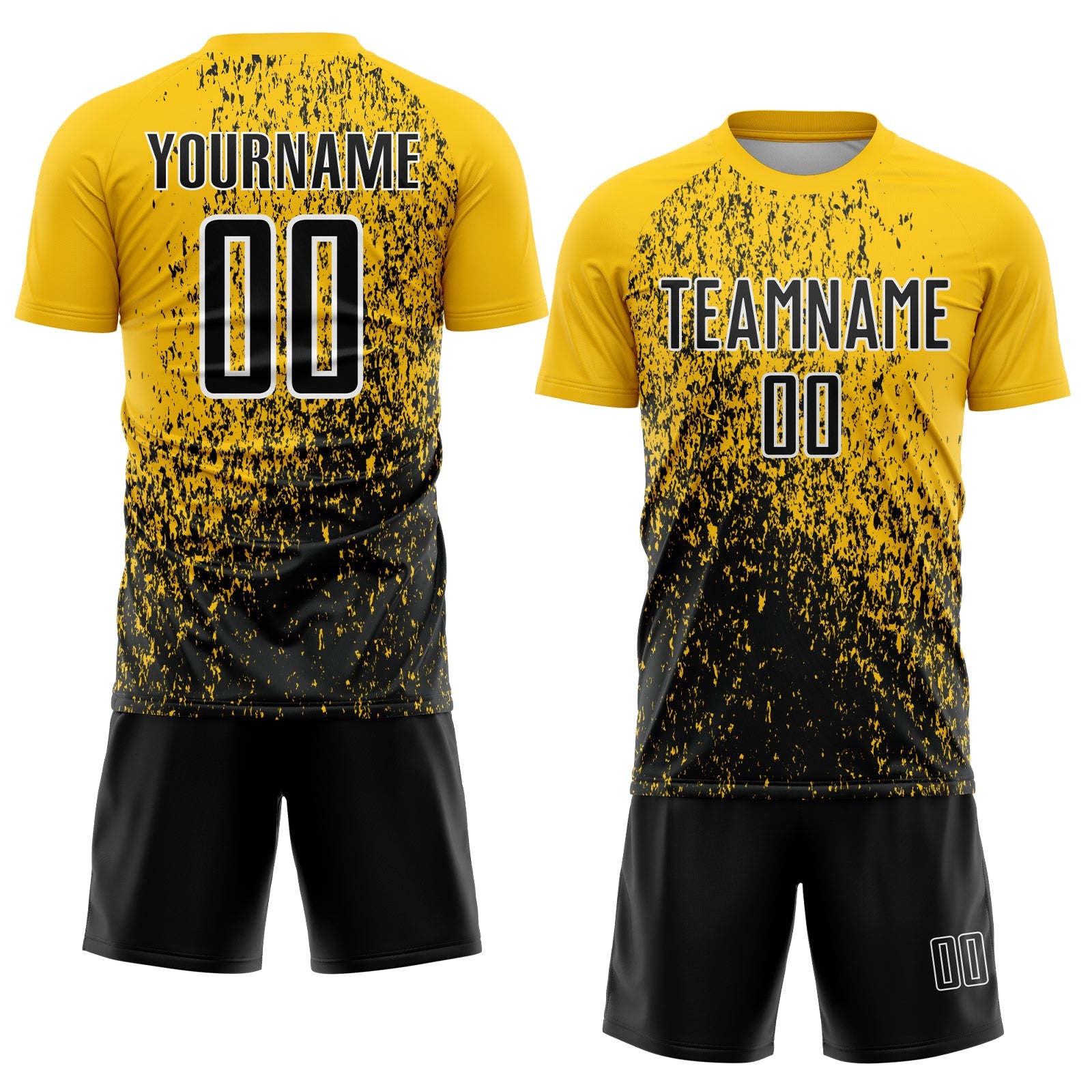 Custom Yellow Black-White Abstract Fragment Art Sublimation Soccer Uniform Jersey view 2