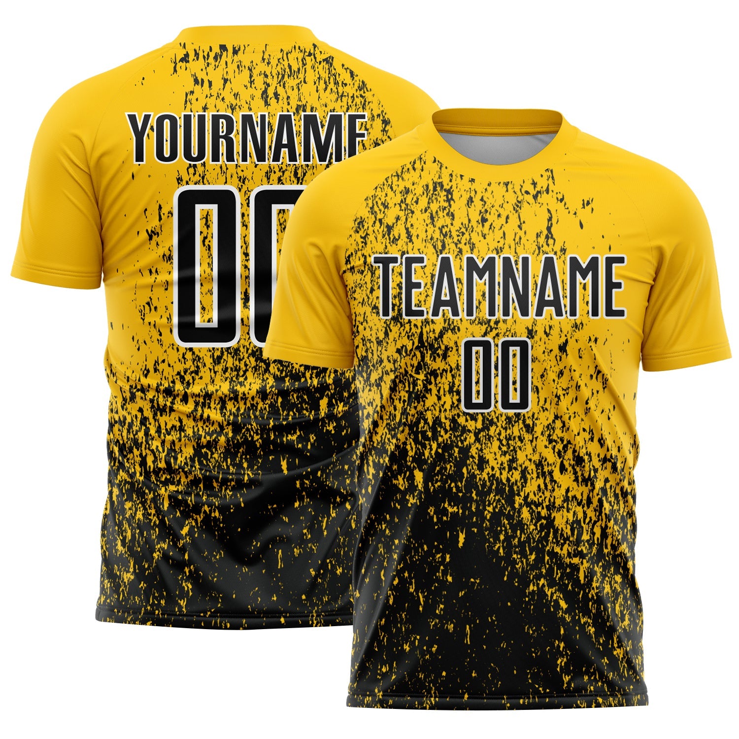 Custom Yellow Black-White Abstract Fragment Art Sublimation Soccer Uniform Jersey - Main View