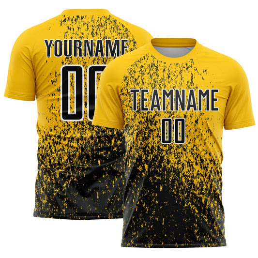 Custom Yellow Black-White Abstract Fragment Art Sublimation Soccer Uniform Jersey - Main View