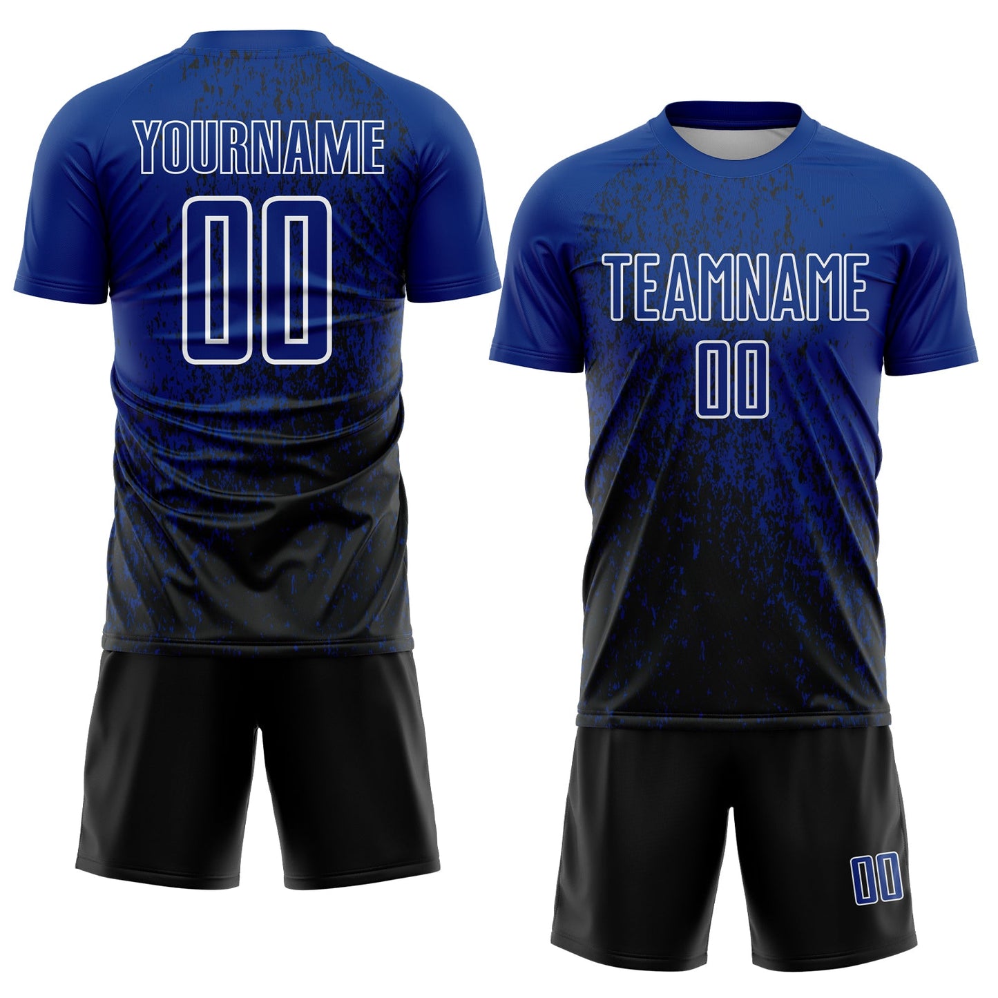 Custom Royal Black-White Abstract Fragment Art Sublimation Soccer Uniform Jersey view 2