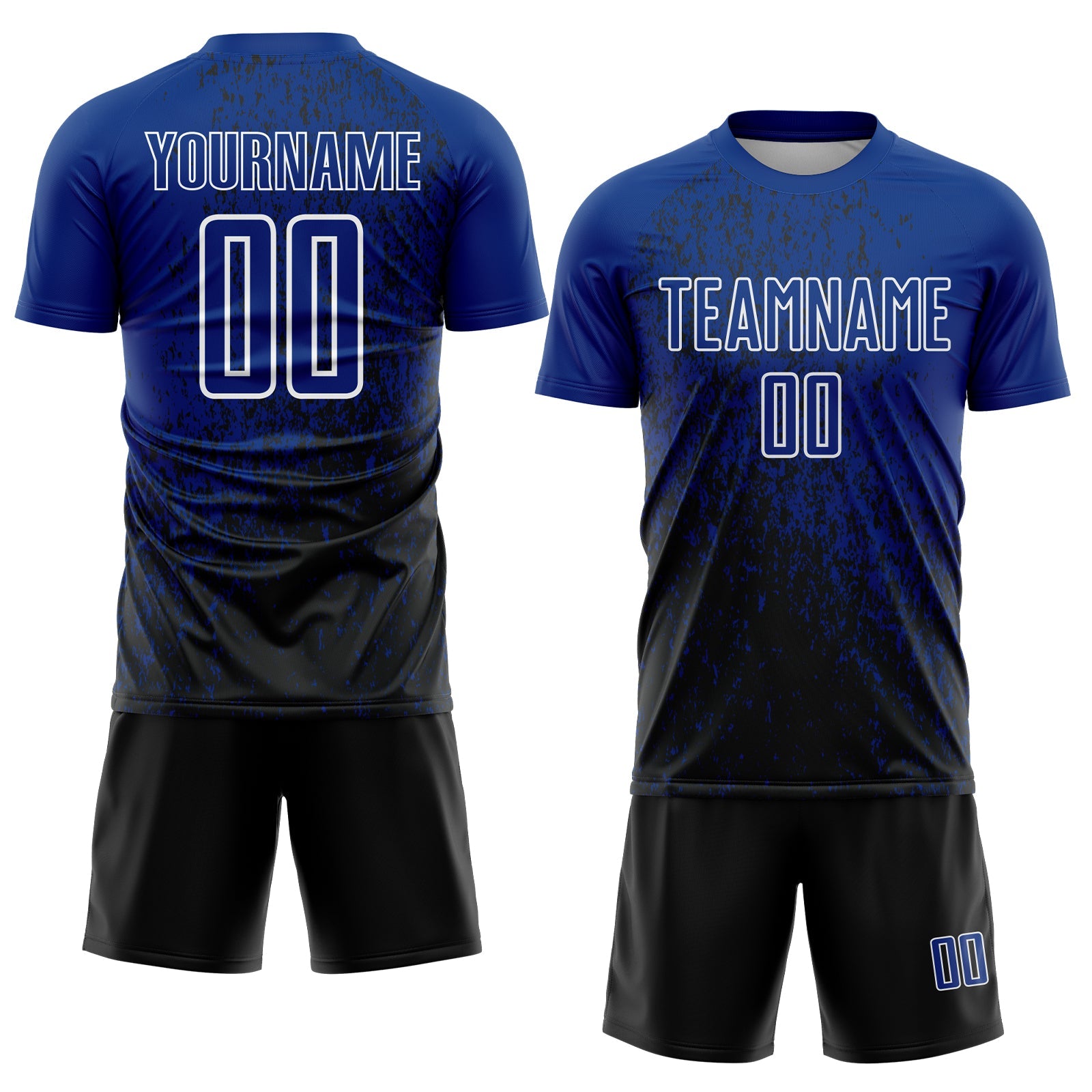 Custom Royal Black-White Abstract Fragment Art Sublimation Soccer Uniform Jersey view 2