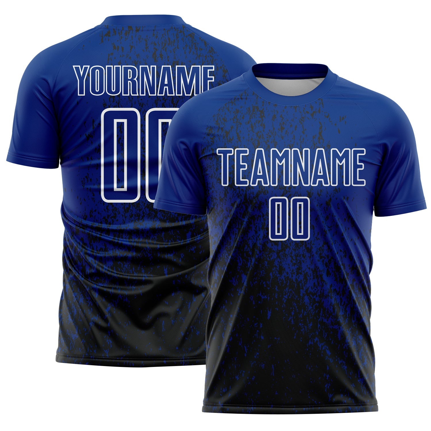 Custom Royal Black-White Abstract Fragment Art Sublimation Soccer Uniform Jersey - Main View