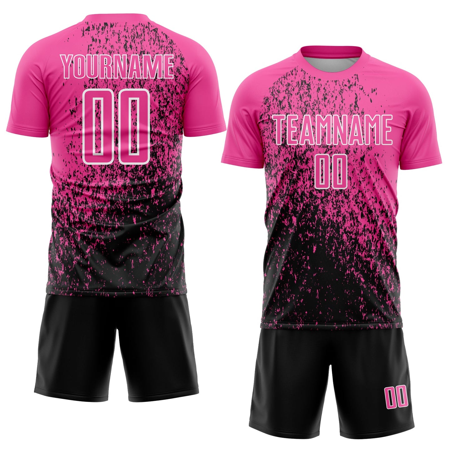 Custom Pink Black-White Abstract Fragment Art Sublimation Soccer Uniform Jersey view 2