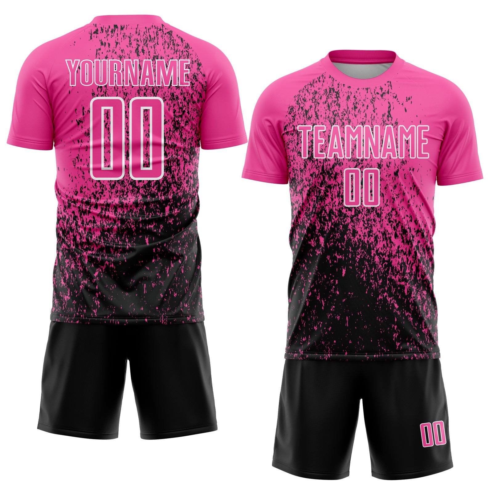 Custom Pink Black-White Abstract Fragment Art Sublimation Soccer Uniform Jersey view 2