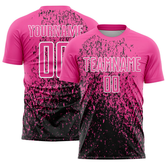 Custom Pink Black-White Abstract Fragment Art Sublimation Soccer Uniform Jersey - Main View