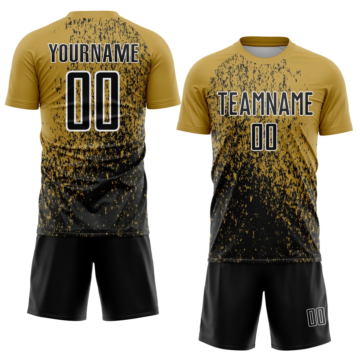 Custom Old Gold Black-White Abstract Fragment Art Sublimation Soccer Uniform Jersey view 2