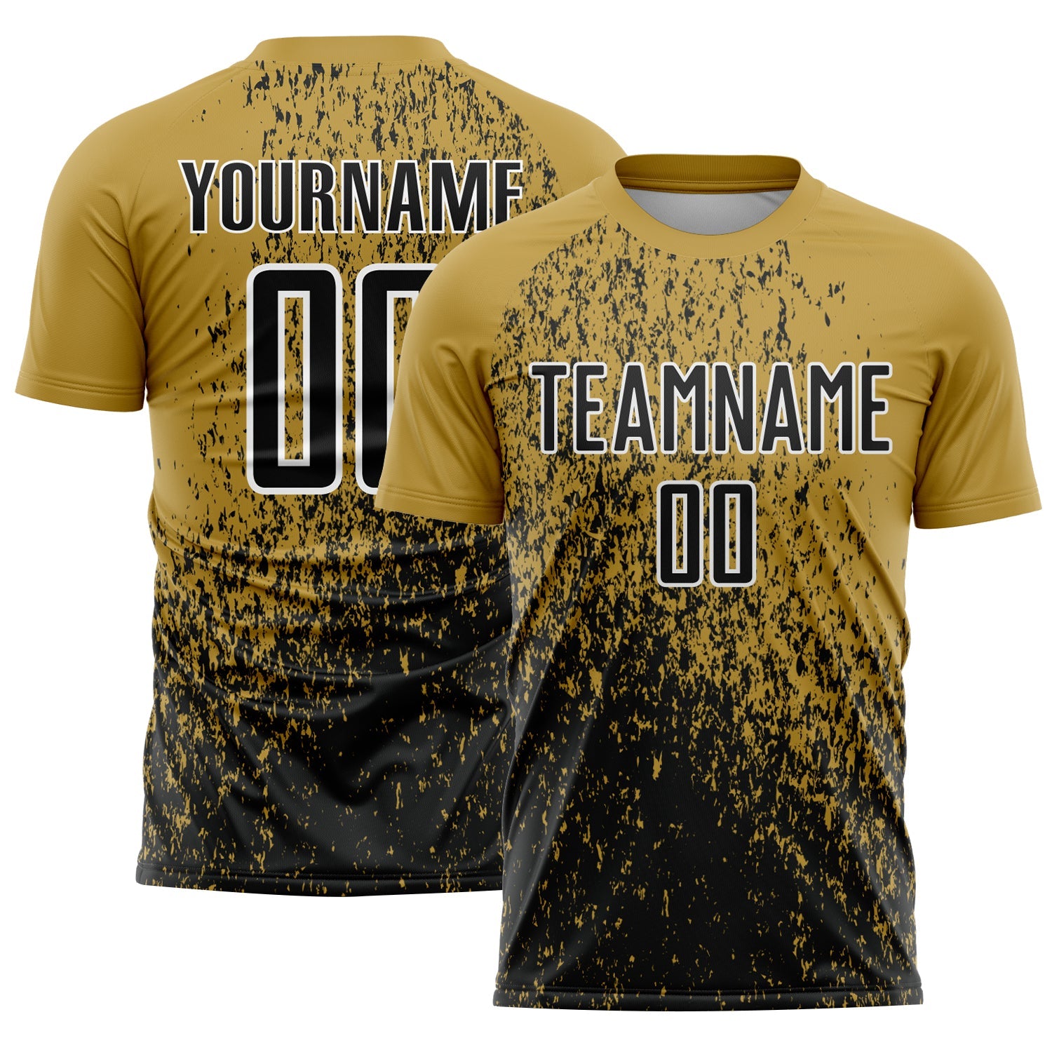 Custom Old Gold Black-White Abstract Fragment Art Sublimation Soccer Uniform Jersey - Main View