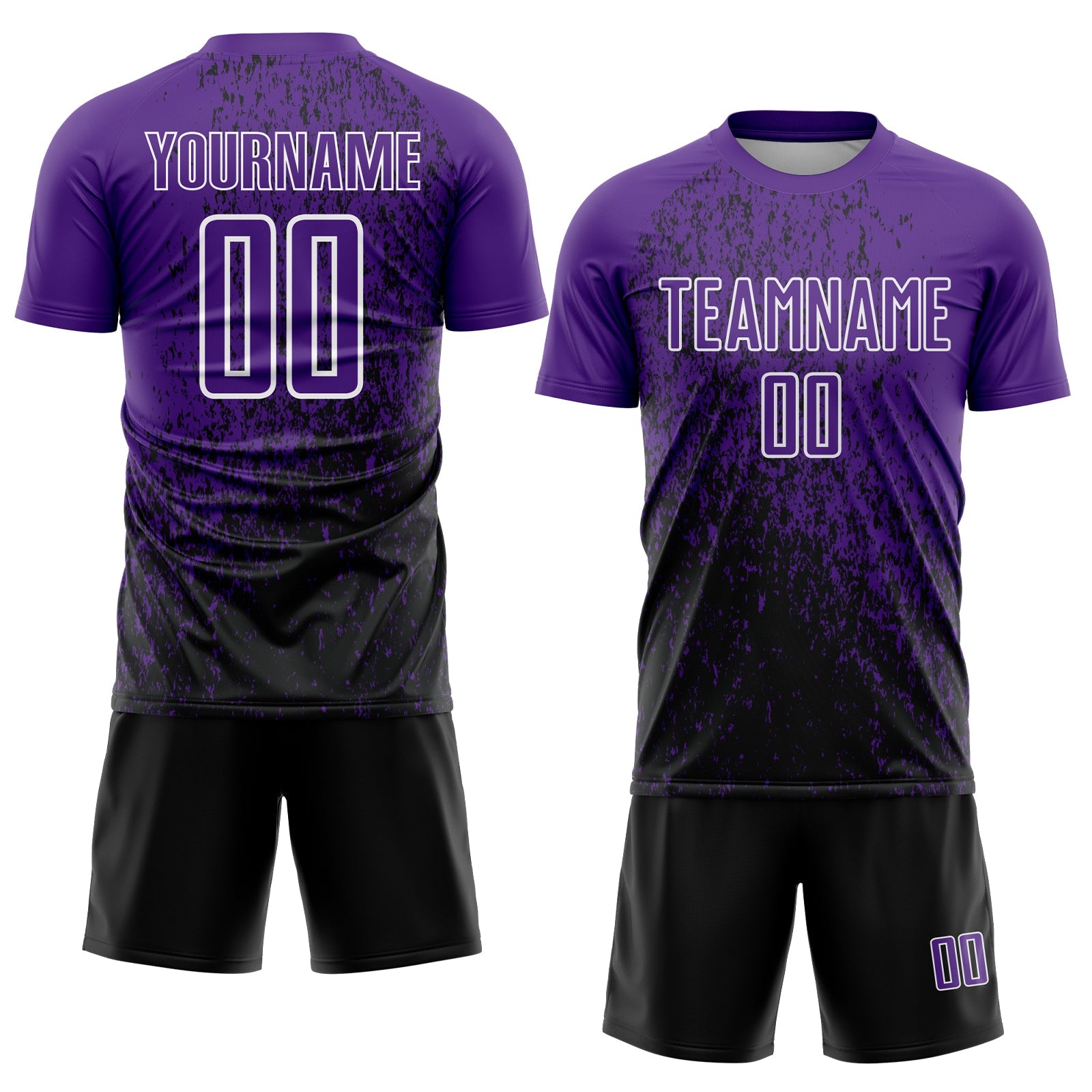 Custom Purple Black-White Abstract Fragment Art Sublimation Soccer Uniform Jersey view 2