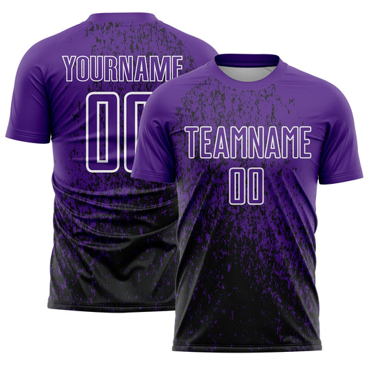 Custom Purple Black-White Abstract Fragment Art Sublimation Soccer Uniform Jersey - Main View