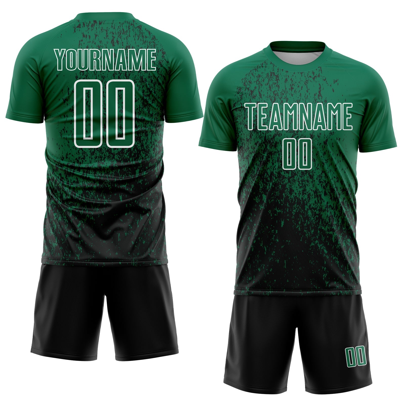 Custom Kelly Green Black-White Abstract Fragment Art Sublimation Soccer Uniform Jersey view 2