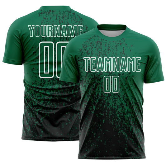 Custom Kelly Green Black-White Abstract Fragment Art Sublimation Soccer Uniform Jersey - Main View