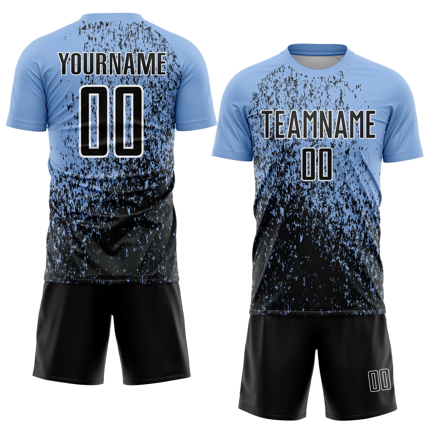 Custom Light Blue Black-White Abstract Fragment Art Sublimation Soccer Uniform Jersey view 2