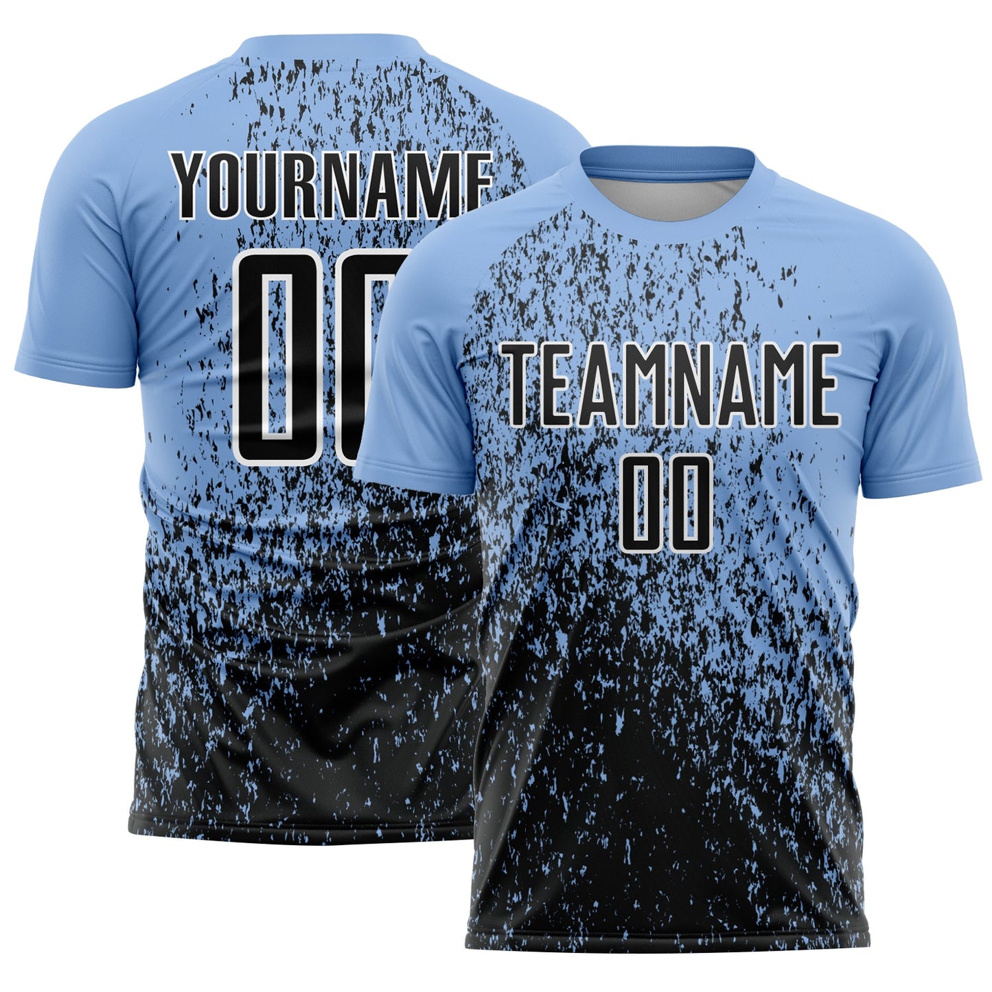 Custom Light Blue Black-White Abstract Fragment Art Sublimation Soccer Uniform Jersey - Main View