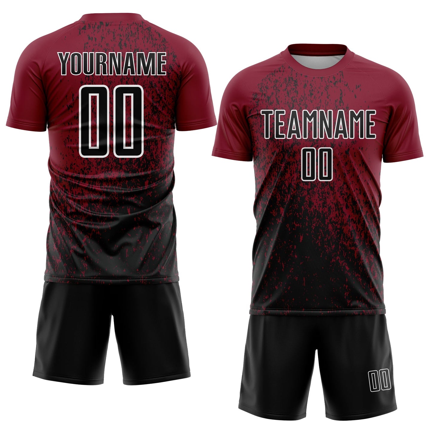 Custom Crimson Black-White Abstract Fragment Art Sublimation Soccer Uniform Jersey view 2
