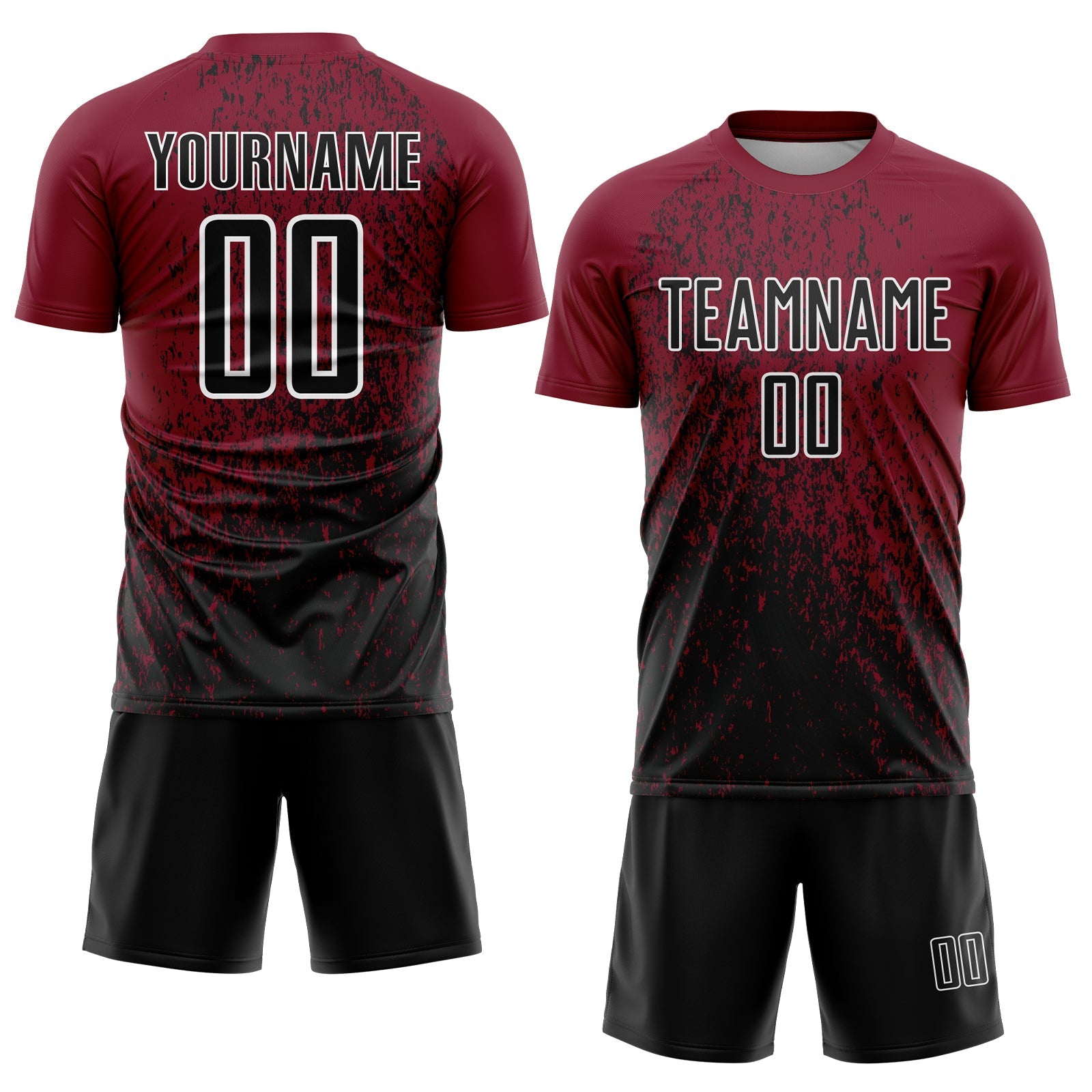 Custom Crimson Black-White Abstract Fragment Art Sublimation Soccer Uniform Jersey view 2