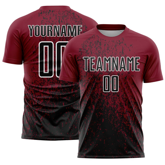 Custom Crimson Black-White Abstract Fragment Art Sublimation Soccer Uniform Jersey - Main View