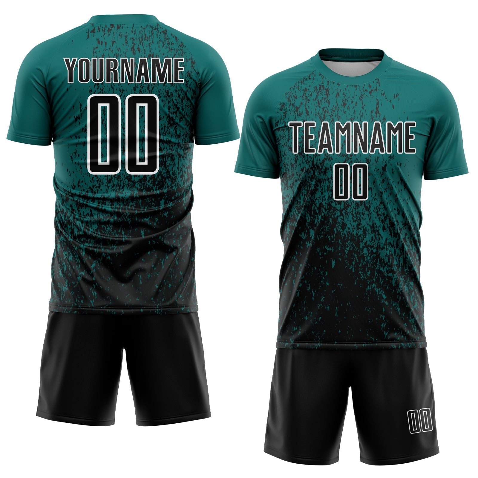 Custom Teal Black-White Abstract Fragment Art Sublimation Soccer Uniform Jersey view 2