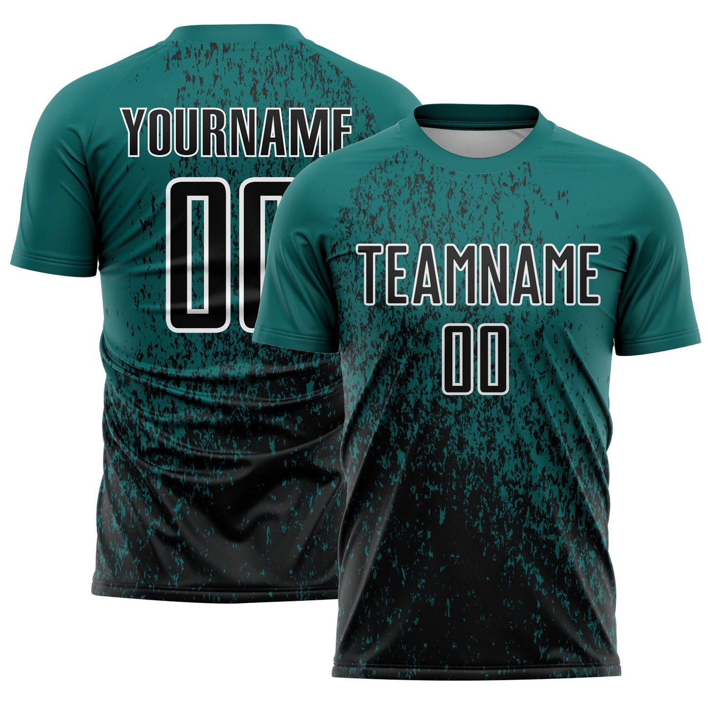 Custom Teal Black-White Abstract Fragment Art Sublimation Soccer Uniform Jersey - Main View