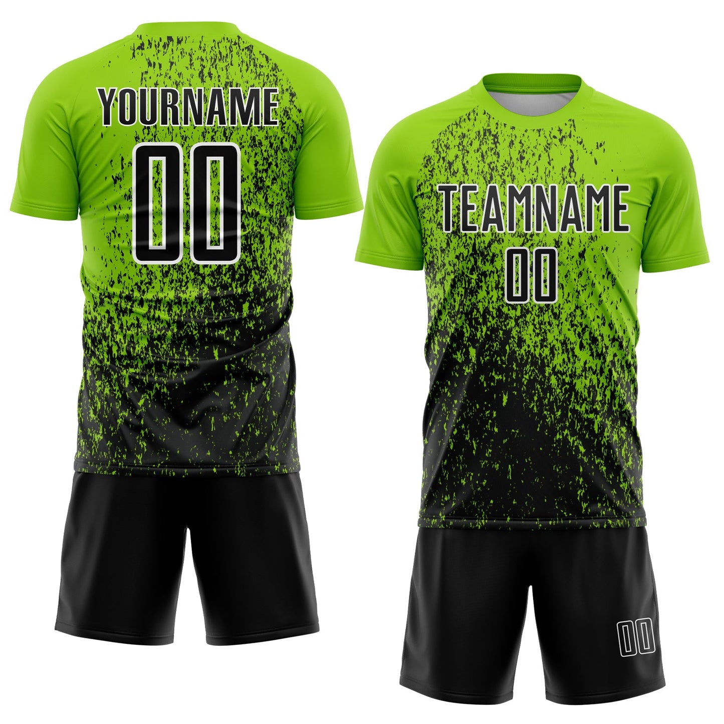 Custom Neon Green Black-White Abstract Fragment Art Sublimation Soccer Uniform Jersey view 2
