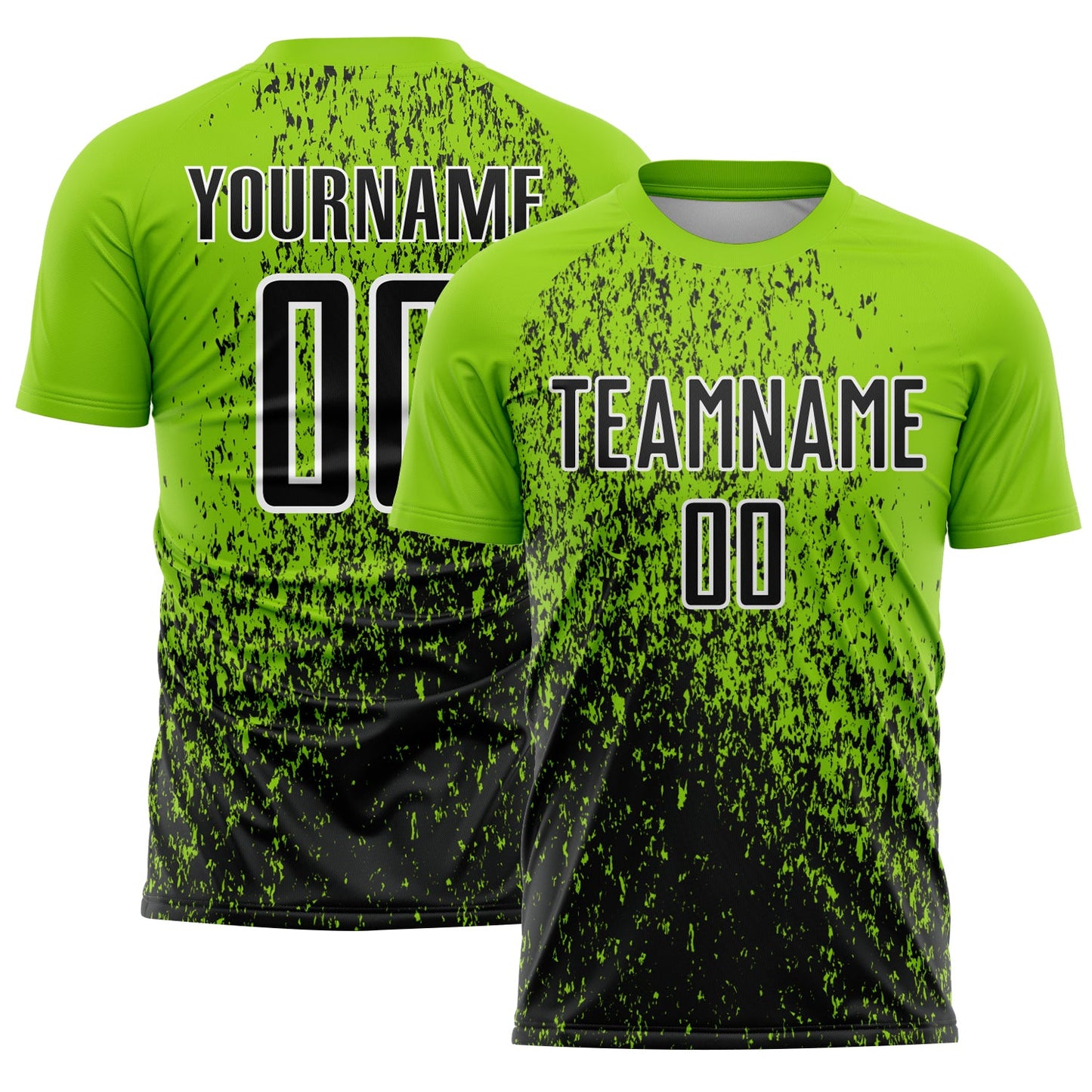 Custom Neon Green Black-White Abstract Fragment Art Sublimation Soccer Uniform Jersey - Main View