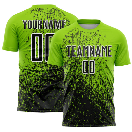 Custom Neon Green Black-White Abstract Fragment Art Sublimation Soccer Uniform Jersey - Main View