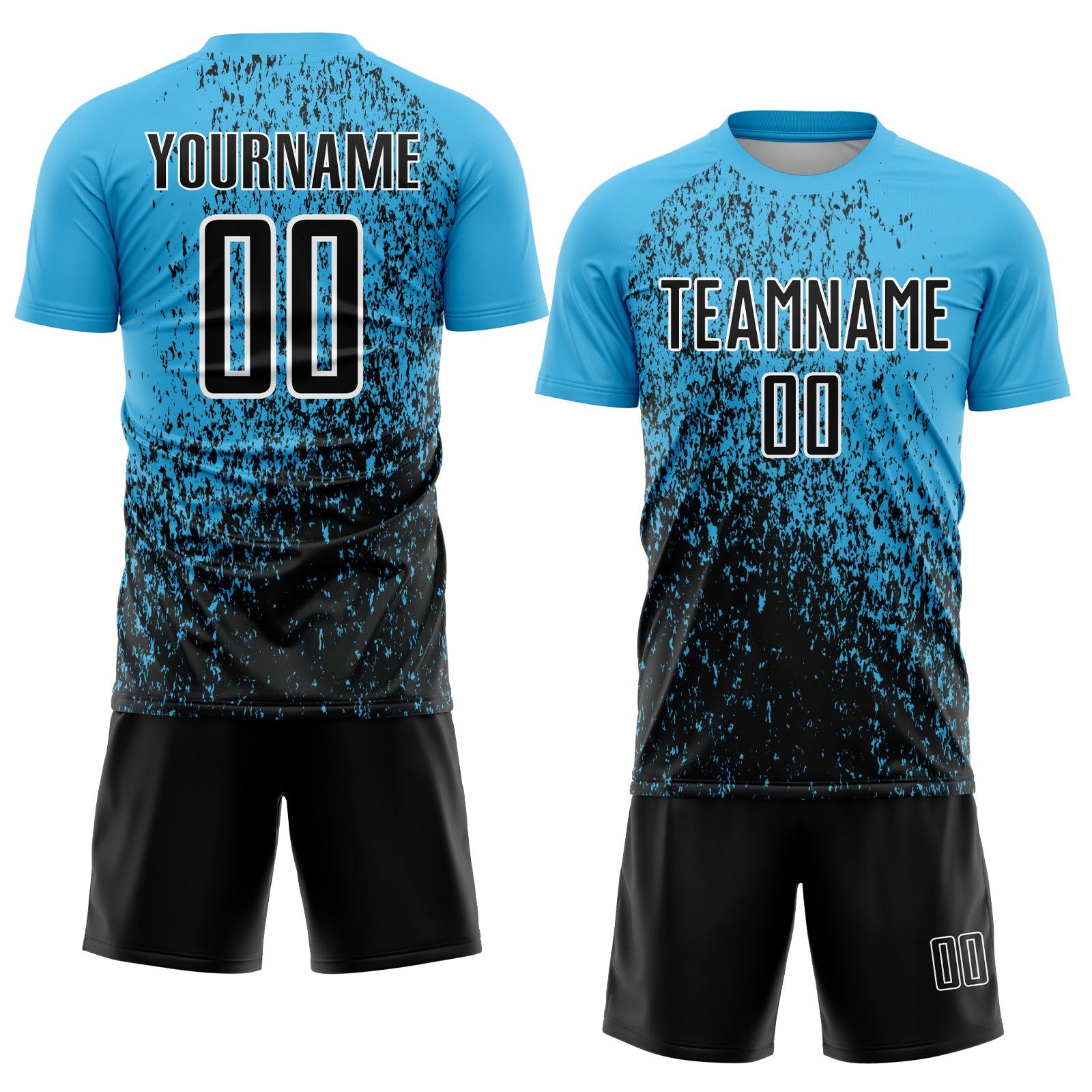 Custom Sky Blue Black-White Abstract Fragment Art Sublimation Soccer Uniform Jersey view 2