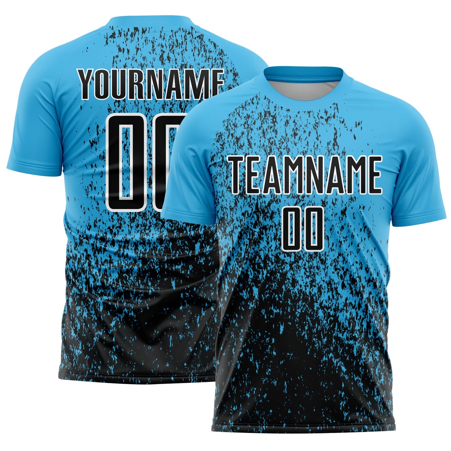 Custom Sky Blue Black-White Abstract Fragment Art Sublimation Soccer Uniform Jersey - Main View