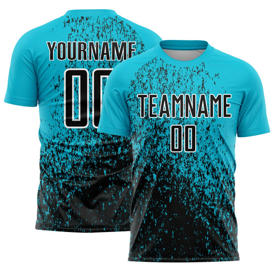 Custom Lakes Blue Black-White Abstract Fragment Art Sublimation Soccer Uniform Jersey - Main View
