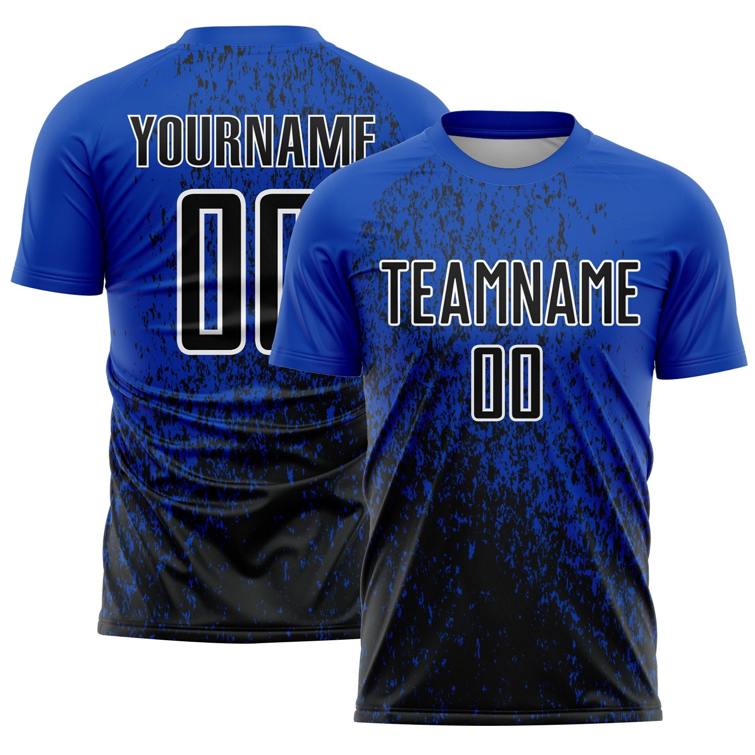 Custom Thunder Blue Black-White Abstract Fragment Art Sublimation Soccer Uniform Jersey - Main View